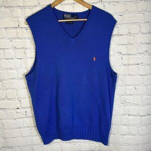 Vintage Polo Ralph Lauren Blue Vneck Golf Sweater size M Medium cotton READ